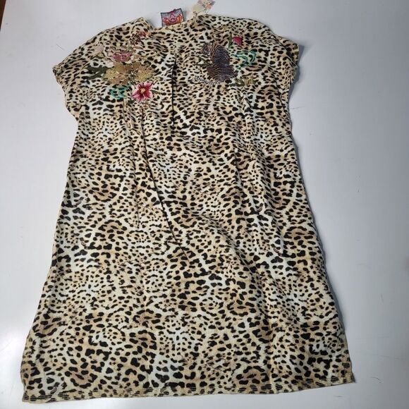 $295 JOHNNY WAS NEW LEOPARD EMBROIDERED FLORAL POPOVER DRESS COVER UP MEDIUM NWT - Picture 14 of 14